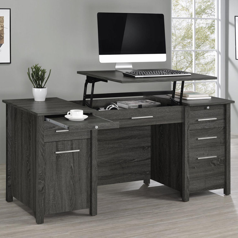 59.6 W Rectangle Writing Desk with Lift Top Black